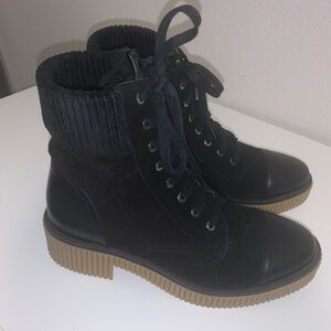 Vaneli Mage Black Suede Leather Lace/Zip Up Boots - 9